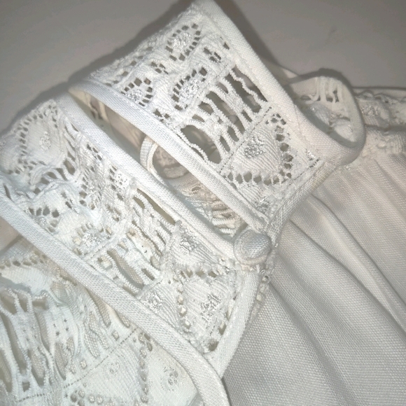 Milly NY Linen Blend Halter Tumbled Zoe  Crochet Lace White Poplin Sundress - Picture 11 of 16